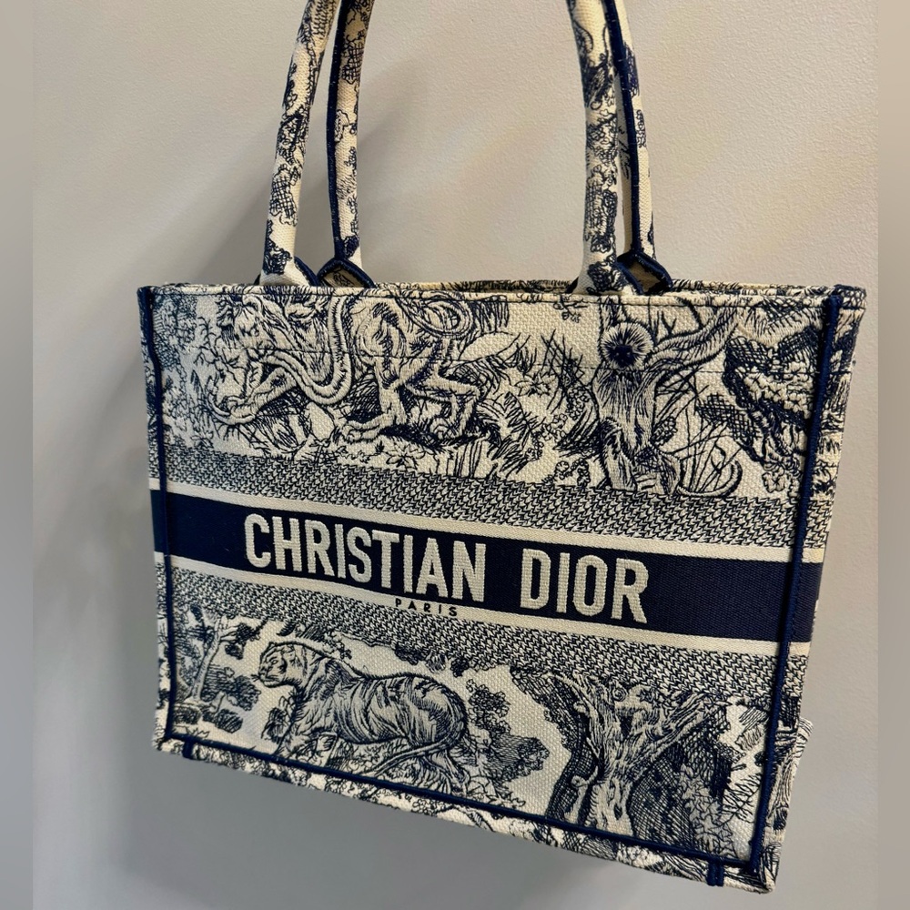 Dior tote blue and white toile good condition